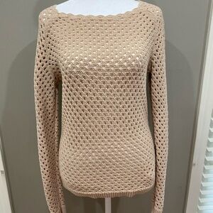 LOFT Beige Open Knit Crew Neck Sweater